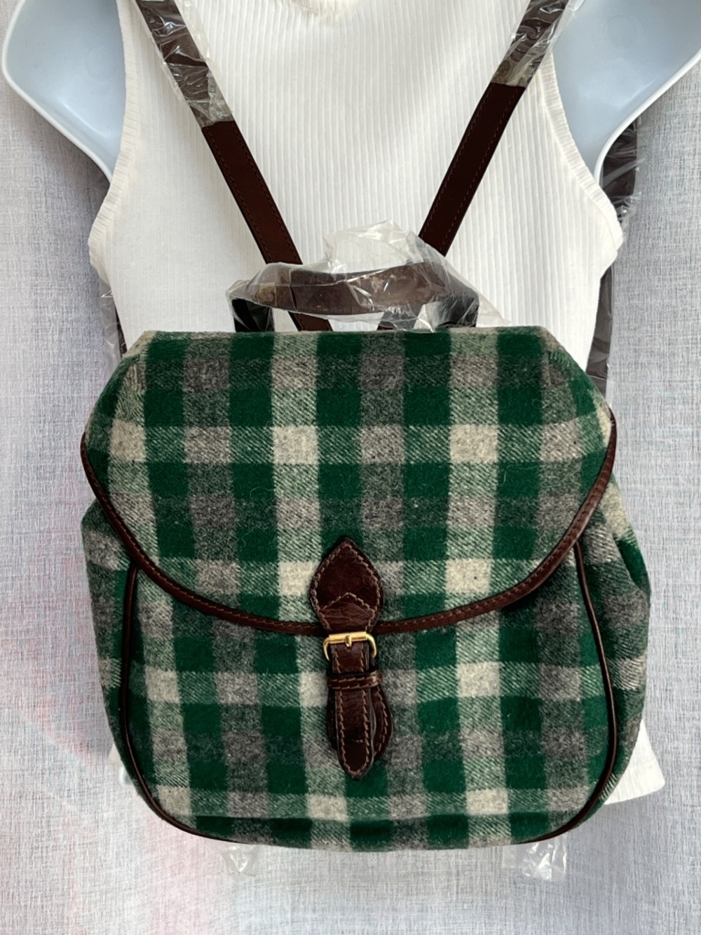 Oasis Backpack Wool Tartan Green Grey New
